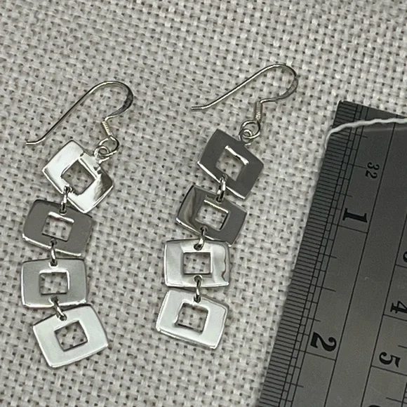 Vintage Sterling Silver Geometric Dangle Earrings | NF 925 Thailand | 5.8g - Picture 15 of 17